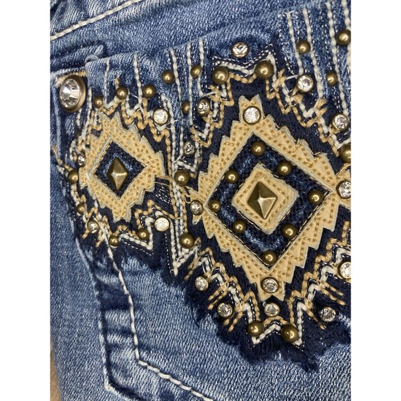 Miss Me Cut Off Shorts Womens 25 Low Rise Aztec Embroidered Bling Rhinestone - Picture 6 of 9